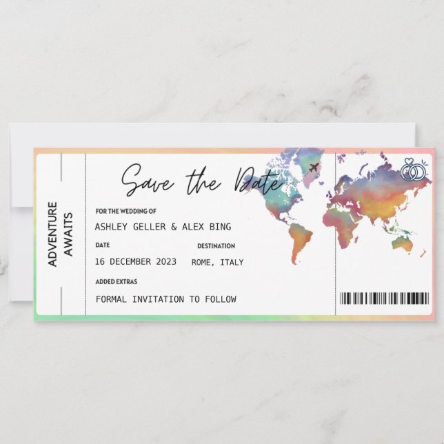 Boarding-Ticket Save the Date mit Foto Einladung (Vorderseite)