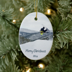 Boarding Wintersport mit individueller Schneeballp Keramik Ornament