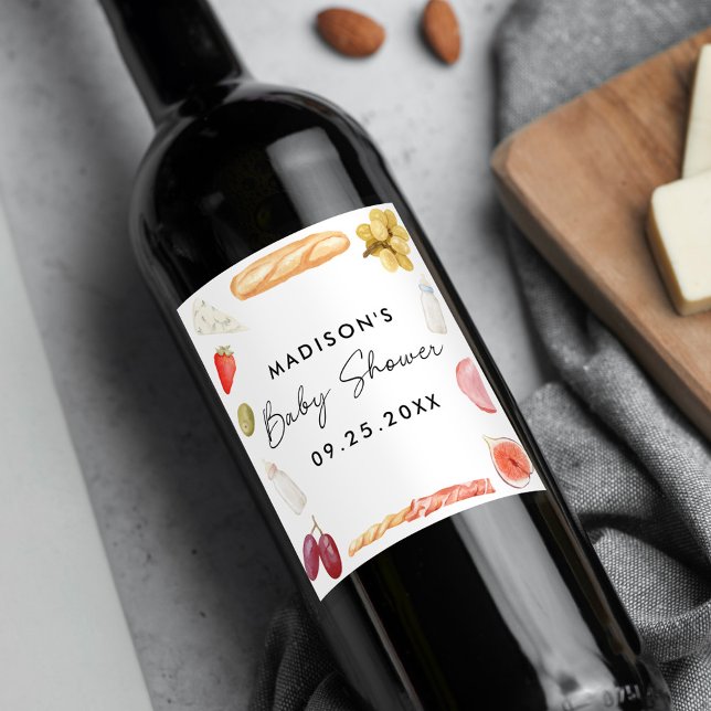 Boards and Bottles Charcuterie Baby Shower Weinetikett (Von Creator hochgeladen)