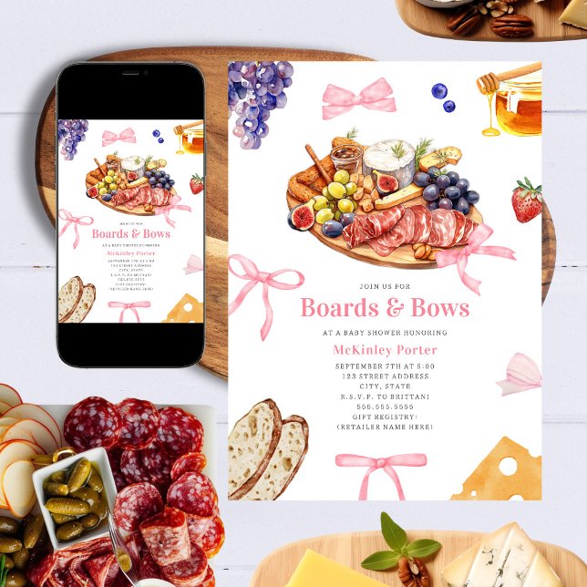 Boards & Bows Charcuterie Pink Girl Babydusche Einladung (Von Creator hochgeladen)
