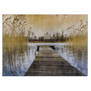 Boardwalk Dock am Fluss Ukraine Schneidebrett