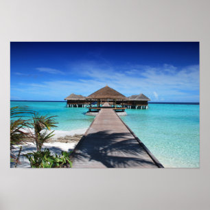 Boardwalk, Dock to Cabanas, Strand, Ozean, Malediv Poster
