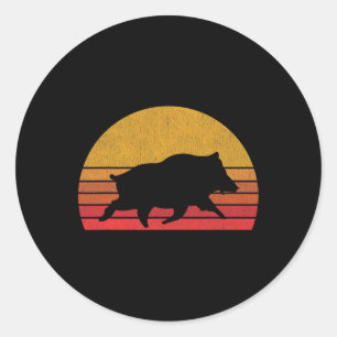 Boarenjagd - Retro Sunset Wild Schweine Boar Hunte Runder Aufkleber
