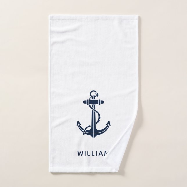 Boat Anchor Nautical Navy Blue Personalized Handtuch (Handtuch)