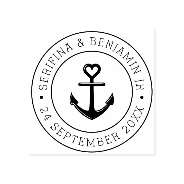 Boat Anchor Romantic Nautical Wedding Round Gummistempel (Prägung)