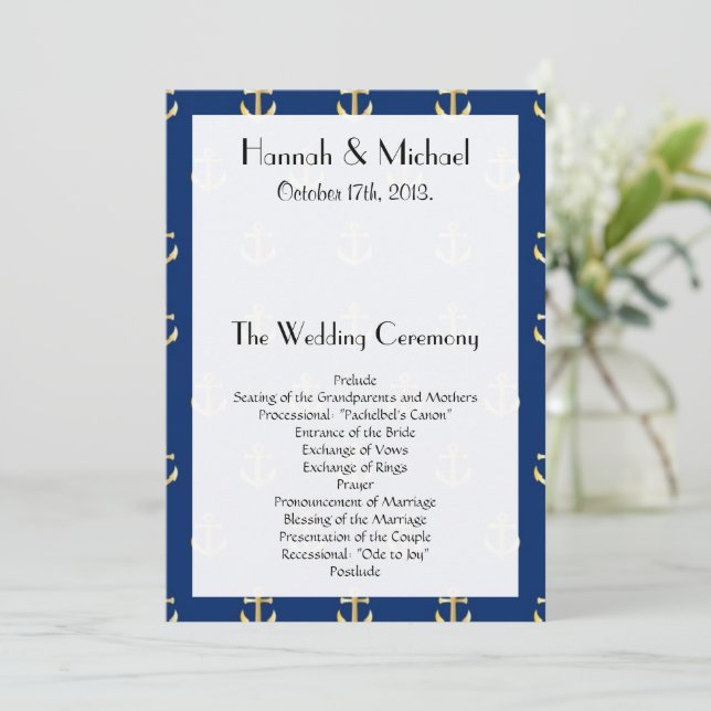 Boat Anchor, Ship Anchor, Sea Anchor, Wedding Programm (Stehend Vorderseite)