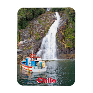 Boat & waterfall, Chile Magnet