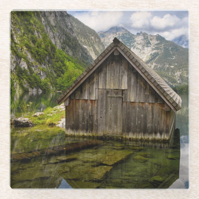 Boathouse am Obersee in den Alpen in Deutschland Glasuntersetzer (Vorderseite)