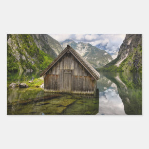 Boathouse im Obersee in den Alpen in Deutschland Rechteckiger Aufkleber