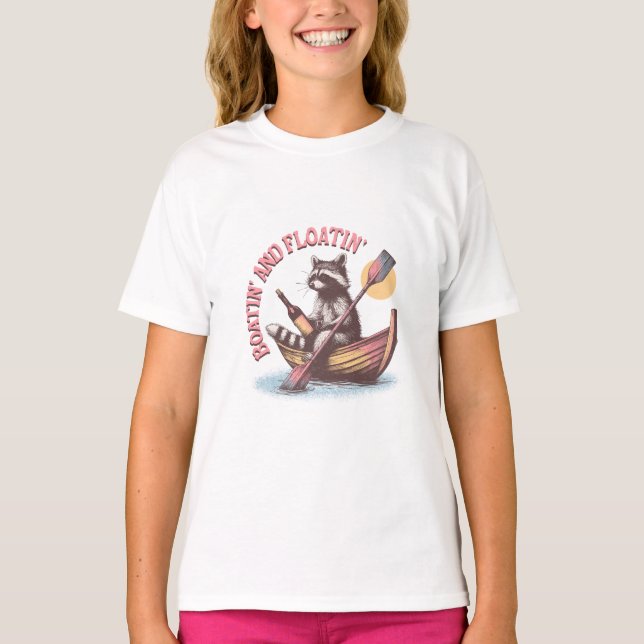 Boatin-and-floatin' Retro Funny Raccoon T-Shirt (Vorderseite)