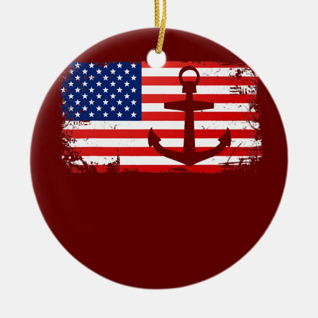 Boating Anchor USA American Flag Boat Lover Keramik Ornament (Vorne)