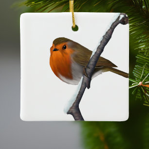 Bob der Rote-Rotkehlchen-Vogel-Wildlife-Weiß Keramikornament