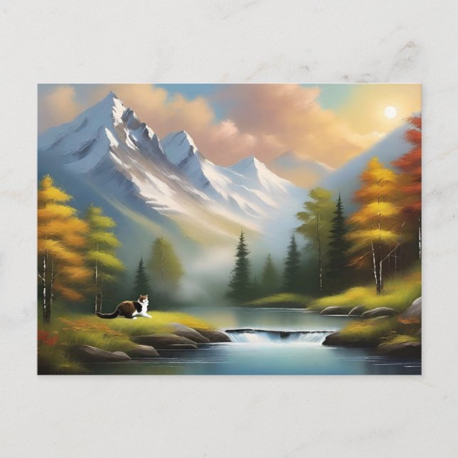 Bob Ross Style Cat Postcard Postkarte (Vorderseite)