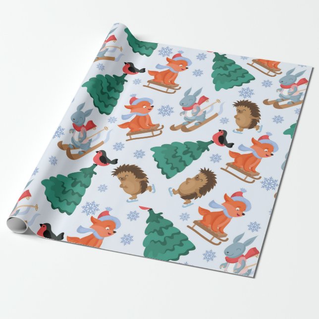 Bob-Sledding Weihnachtsschnee-Bäume der Geschenkpapier (Ungerollt)