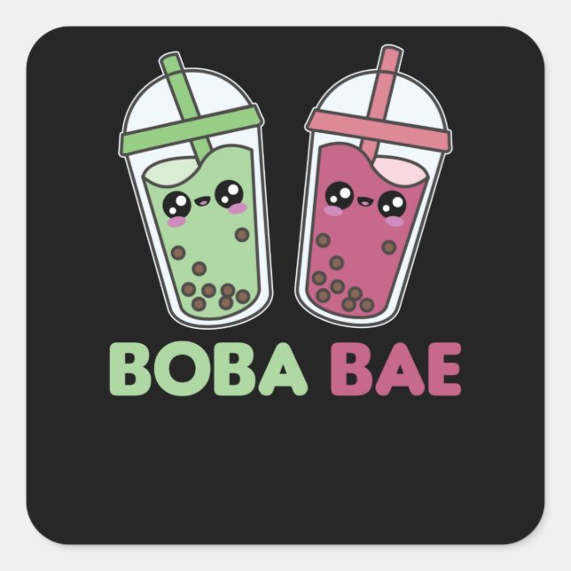 Boba Bae - Bubble Tea Kawaii Boba Tea Liebe Quadratischer Aufkleber (Vorderseite)