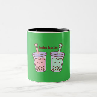 Boba Bestie Kawaii Bubble Tea Pastellrosa und Grün Zweifarbige Tasse