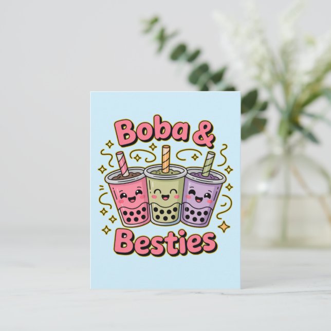 BOBA & Besties Vibes - Perfekt für Boba Tea Liebha Postkarte (Stehend Vorderseite)