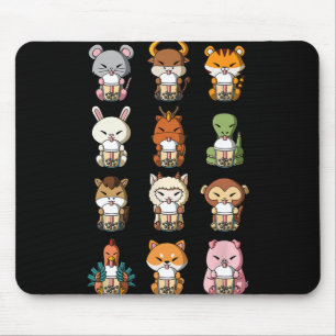 Boba Bubble Milchtee Chinesische Tierkreiszeichen  Mousepad