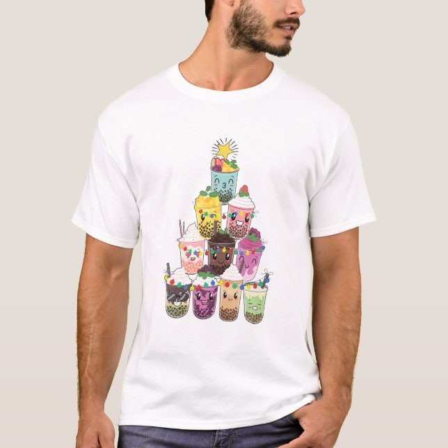 Boba Bubble Tea Christmas Tree T-Shirt (Vorderseite)