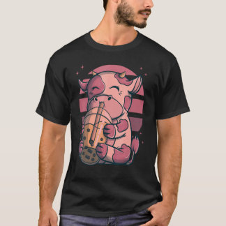Boba Bubble Tea Kühe Rosa Sonnenuntergang T-Shirt