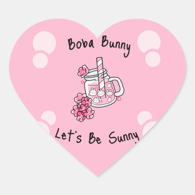 Boba Bunny Let's Be Sunny Kawaii Pink Herz-Aufkleber (Vorderseite)