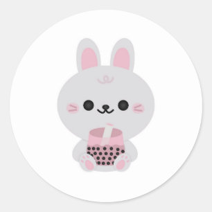 Boba Bunny Pink Runder Aufkleber