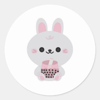Boba Bunny Pink Runder Aufkleber