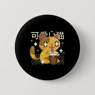 Boba Cat Kawaii Anime japanische Lebensmittelmädch Button