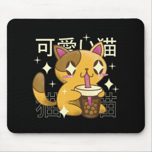 Boba Cat Kawaii Anime japanische Lebensmittelmädch Mousepad