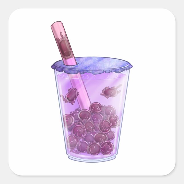 Boba Cats Quadratischer Aufkleber (Vorderseite)