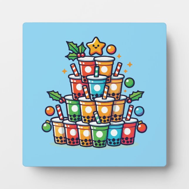 Boba Christmas Tree - Funny Bubble Tee Urlaub Fotoplatte (Vorderseite)