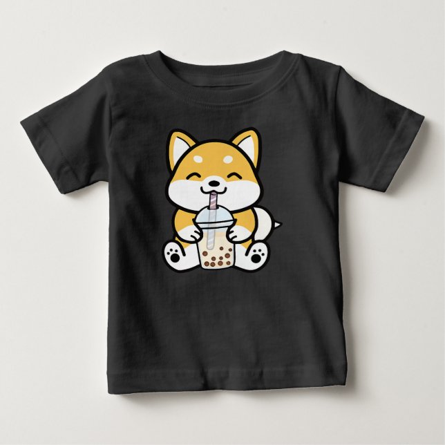 Boba Corgi | Milchtee | Corgi Lover Baby T-shirt (Vorderseite)