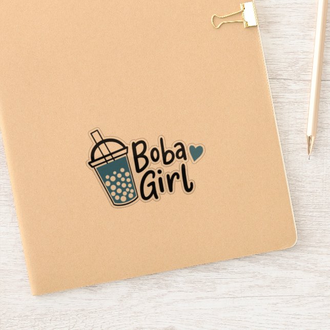 Boba Girl Bubble Tee Lover Blue Black Liebe Herz Aufkleber (Notizbuch)
