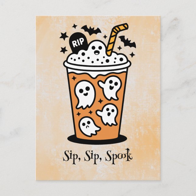 Boba, Kawaii boo, niedlicher, spukhafter Halloween Postkarte (Vorderseite)