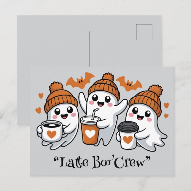 Boba, Kawaii boo, niedlicher, spukhafter Halloween Postkarte (Vorne/Hinten)