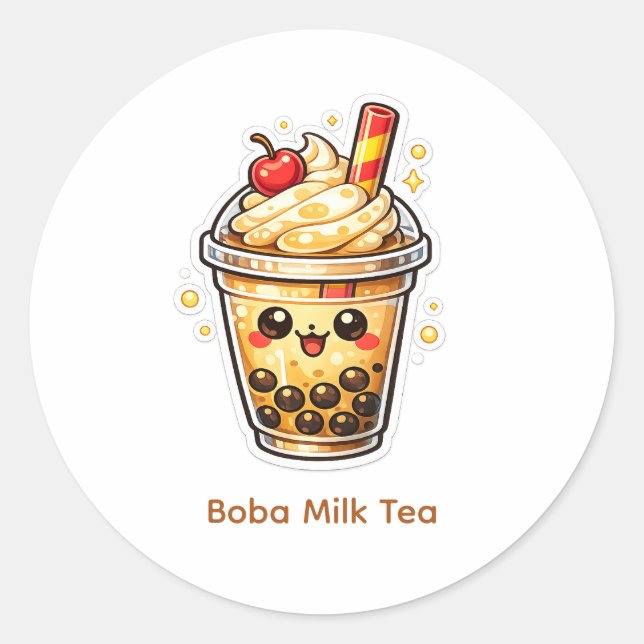 Boba-Milchtee Runder Aufkleber (Vorderseite)