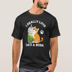 Boba Milk Tea Ich liebe Katzen & Boba Teen Stoff T-Shirt