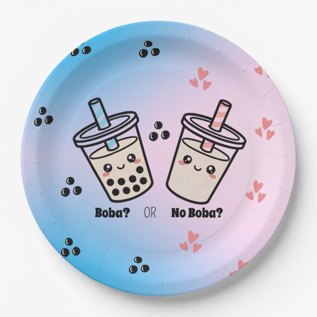 Boba oder kein Boba?  Bubble Tea Boba Geschlecht v Pappteller (Vorderseite)