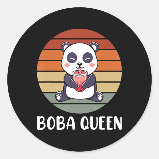 Boba Queen Bubble Tee Japanisch Niedlich Panda Ani Runder Aufkleber (Vorderseite)