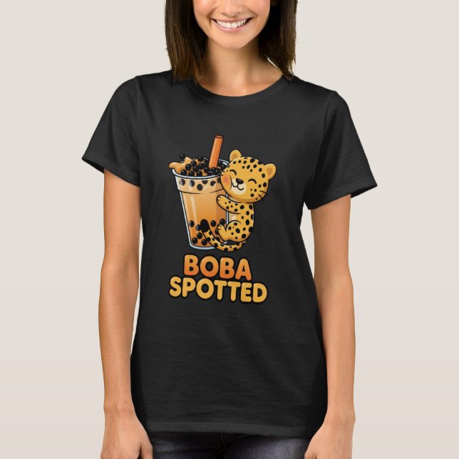 Boba Spotted Cute Leopard Cheetah Hugging Bubble M T-Shirt (Vorderseite)