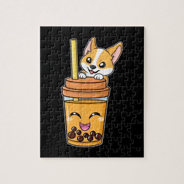 Boba Tapioca Pearls Bubble Milk Tee Drink Corgi (Vertikal)
