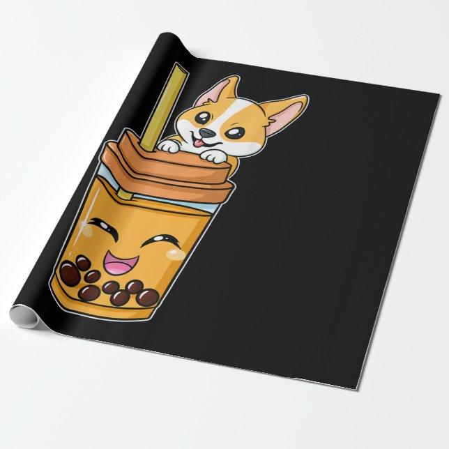Boba Tapioca Pearls Bubble Milk Tee Drink Corgi Geschenkpapier (Ungerollt)