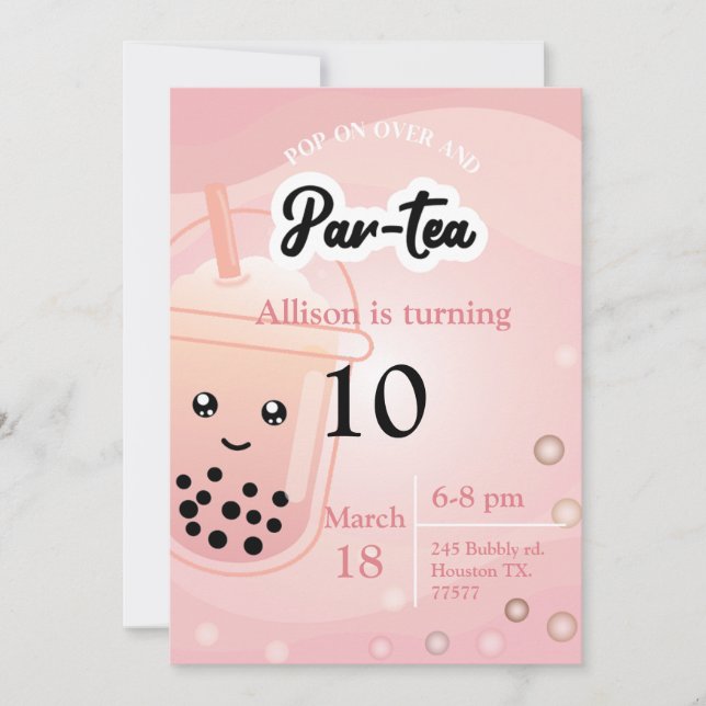 Boba Tea Anniversaire Fête Invitation (Devant)