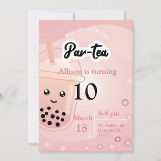 Boba Tea Anniversaire Fête Invitation
