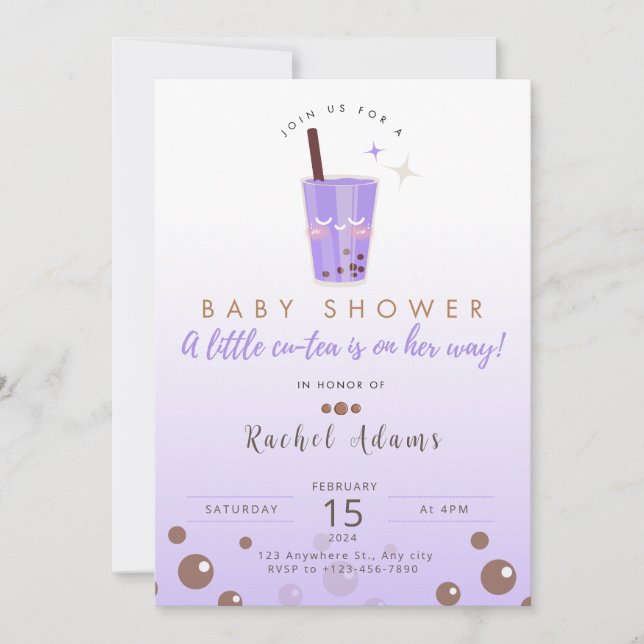 Boba Tea Babydusche Einladung Baby Girl (Vorderseite)