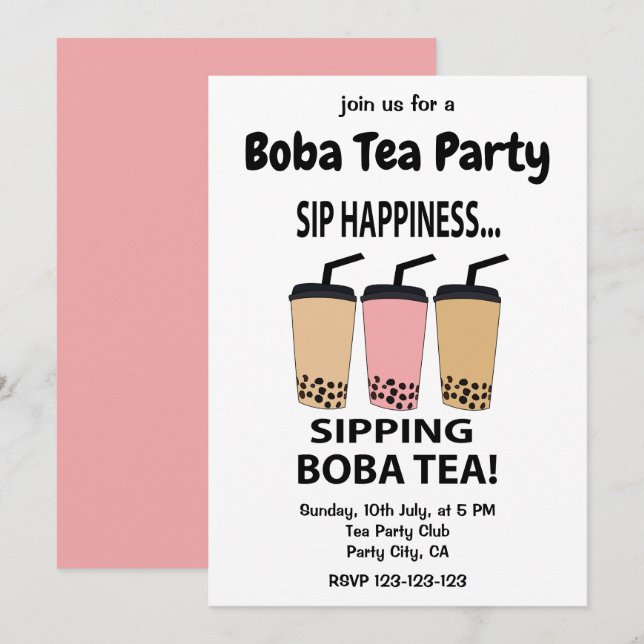 Boba Tea Bubble Tea Boba Tea Party Einladung (Vorne/Hinten)