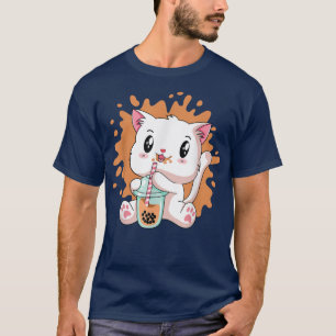 Boba Tea Cat Anime Shirts Teen Girl Kawaii Blase