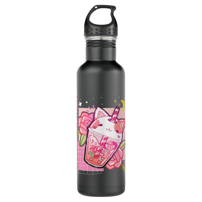 Boba Tea Cat Bubble Tea Kawaii Anime Japanisches M Edelstahlflasche (Vorderseite)