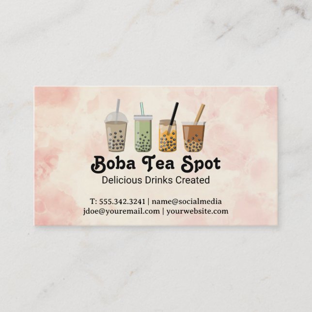 Boba Tea Drinks Variety Visitenkarte (Vorderseite)