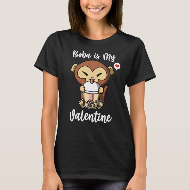 Boba Tea is My Valentine Monkey Anti Valentines Da T-Shirt (Vorderseite)